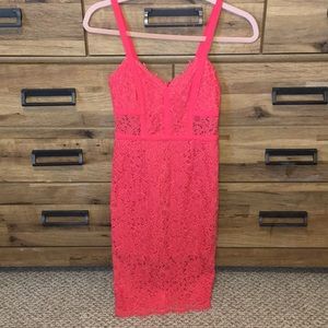 Size 00 express lace midi red cocktail dress